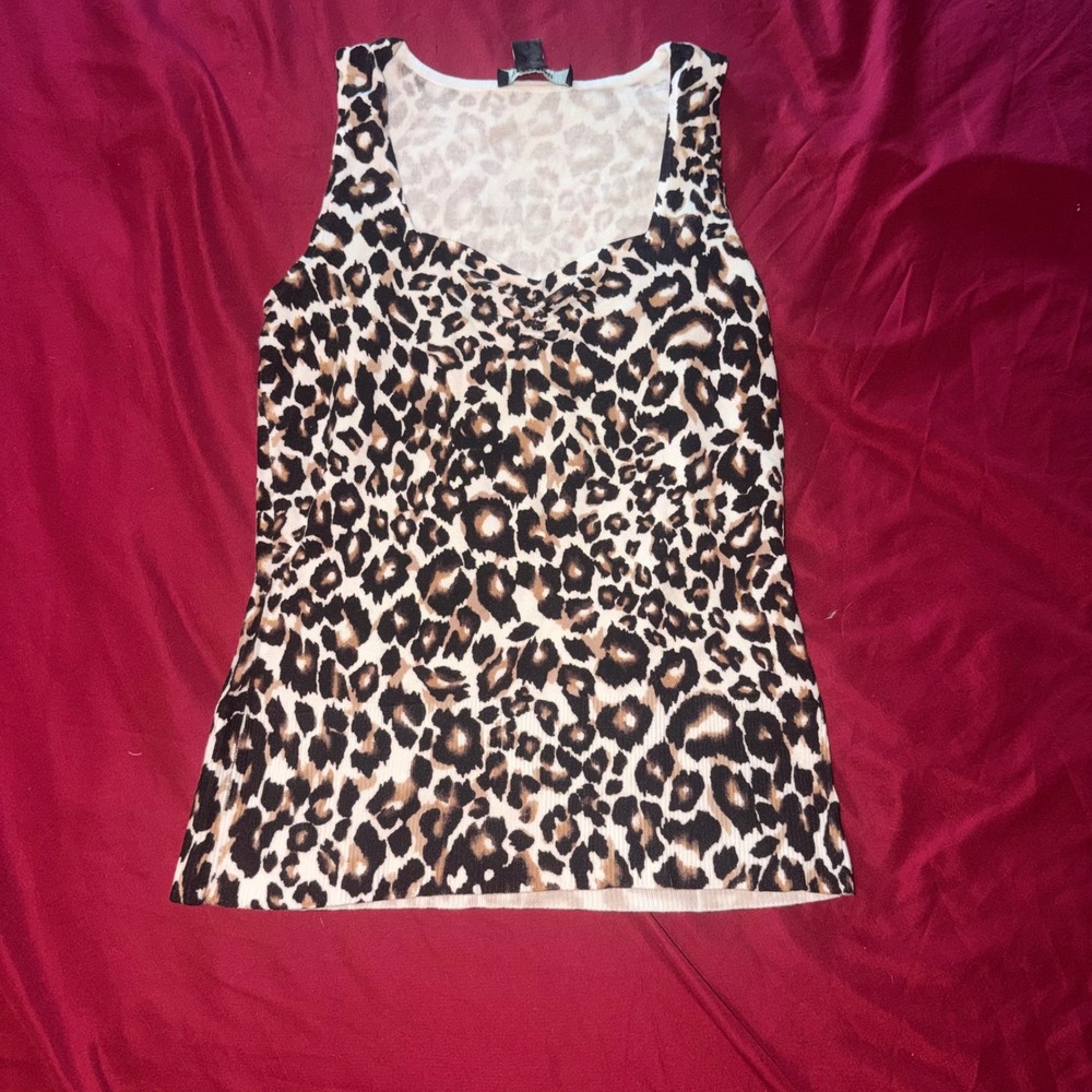 White House Black Market Tank Top Womens M Brown Leopard Print Ruched Mob Wife